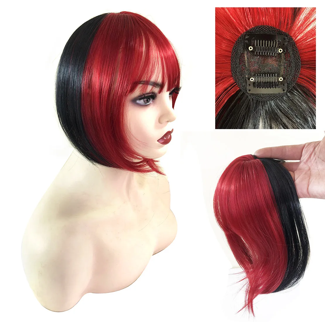 viviaBella Clip in Bangs Straight mixed colour Fringe Hair Patch Synthetic Topper Cover Hairpieces with Bangs for Women Girls One Piece Bangs with Temples