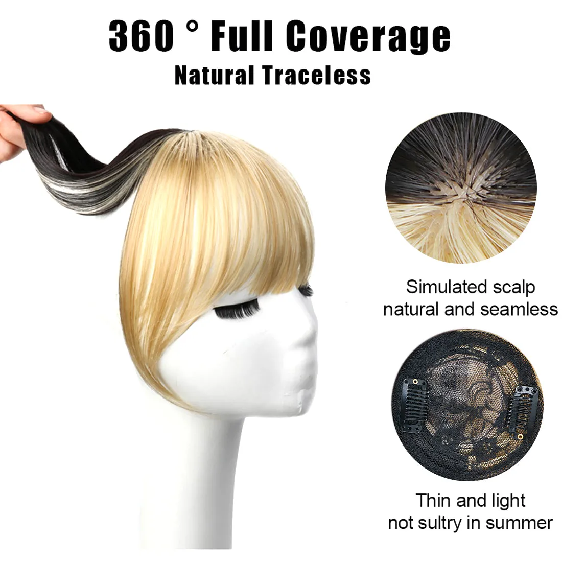 viviaBella Clip in Bangs Straight mixed colour Fringe Hair Patch Synthetic Topper Cover Hairpieces with Bangs for Women Girls One Piece Bangs with Temples