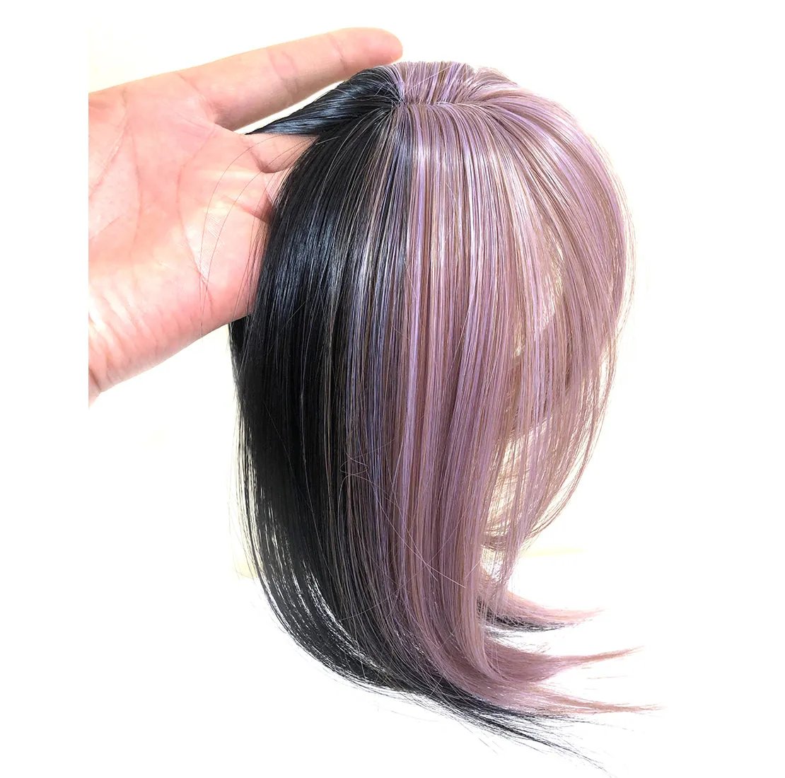 viviaBella Clip in Bangs Straight mixed colour Fringe Hair Patch Synthetic Topper Cover Hairpieces with Bangs for Women Girls One Piece Bangs with Temples