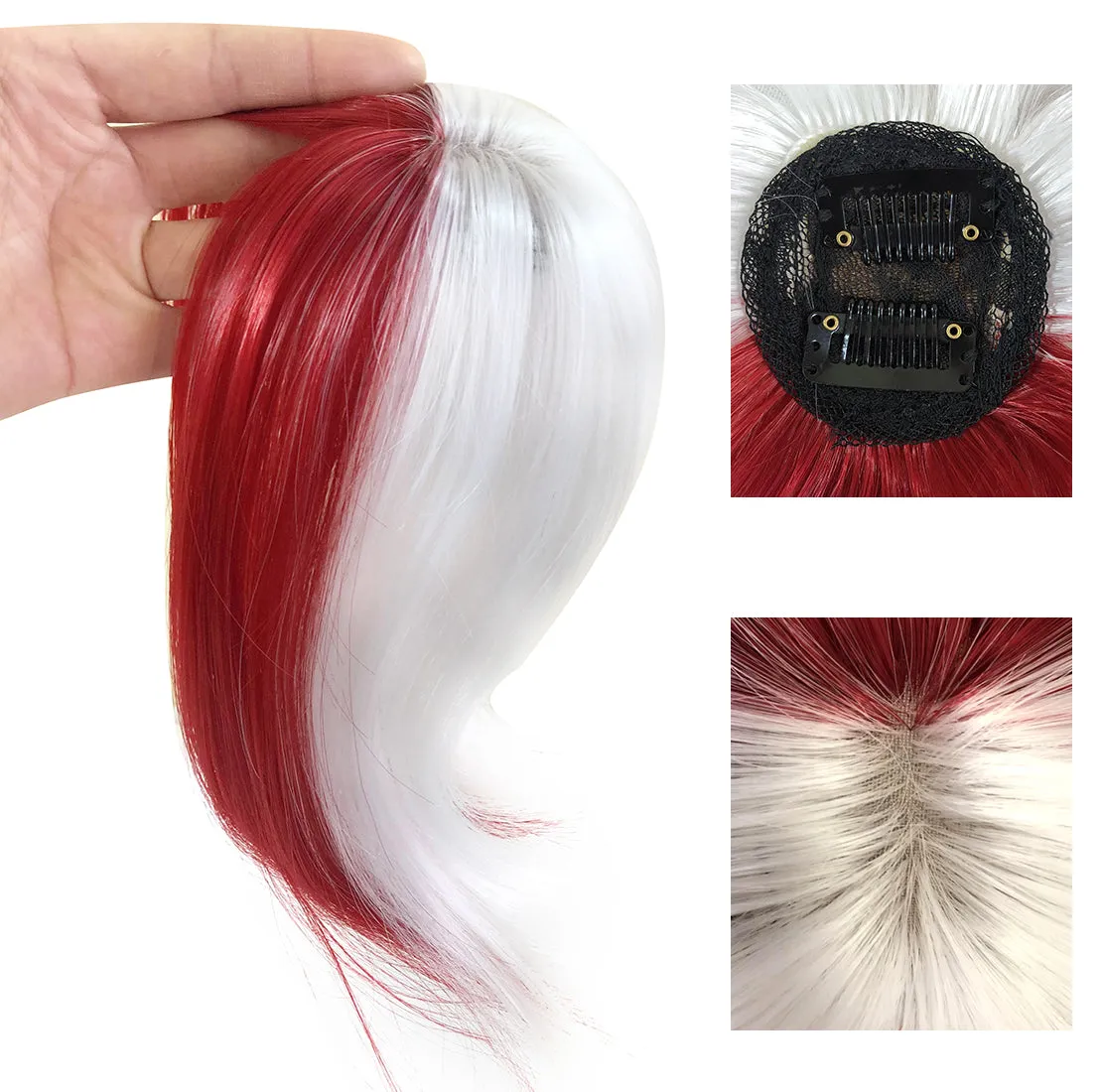 viviaBella Clip in Bangs Straight mixed colour Fringe Hair Patch Synthetic Topper Cover Hairpieces with Bangs for Women Girls One Piece Bangs with Temples