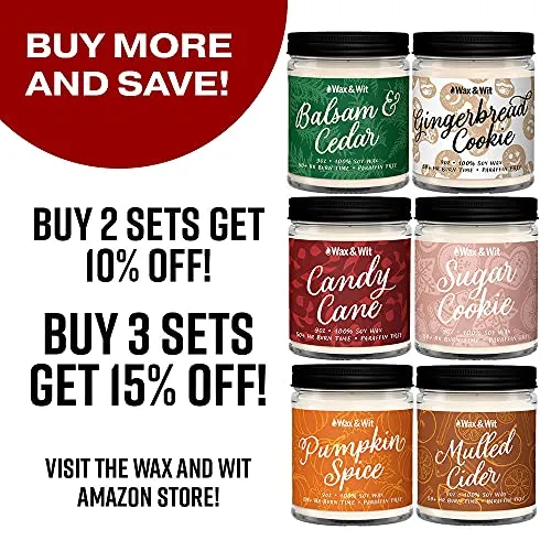 Wax & Wit Christmas Decor - Candy Cane Candle - Sugar Cookie Candle - Candle Gift Set - Christmas Candles 9oz (2 Pack)