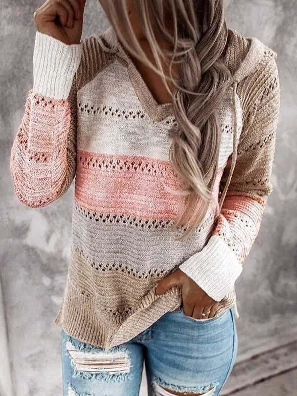 Western Cowgirl Colorblock Knitted Hoodie