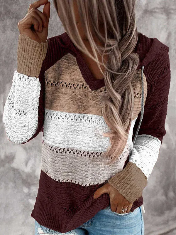 Western Cowgirl Colorblock Knitted Hoodie