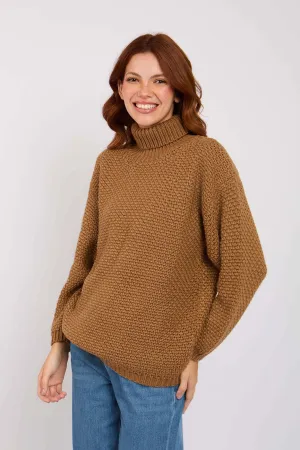 Women High Neck Knotted Pullover Beige
