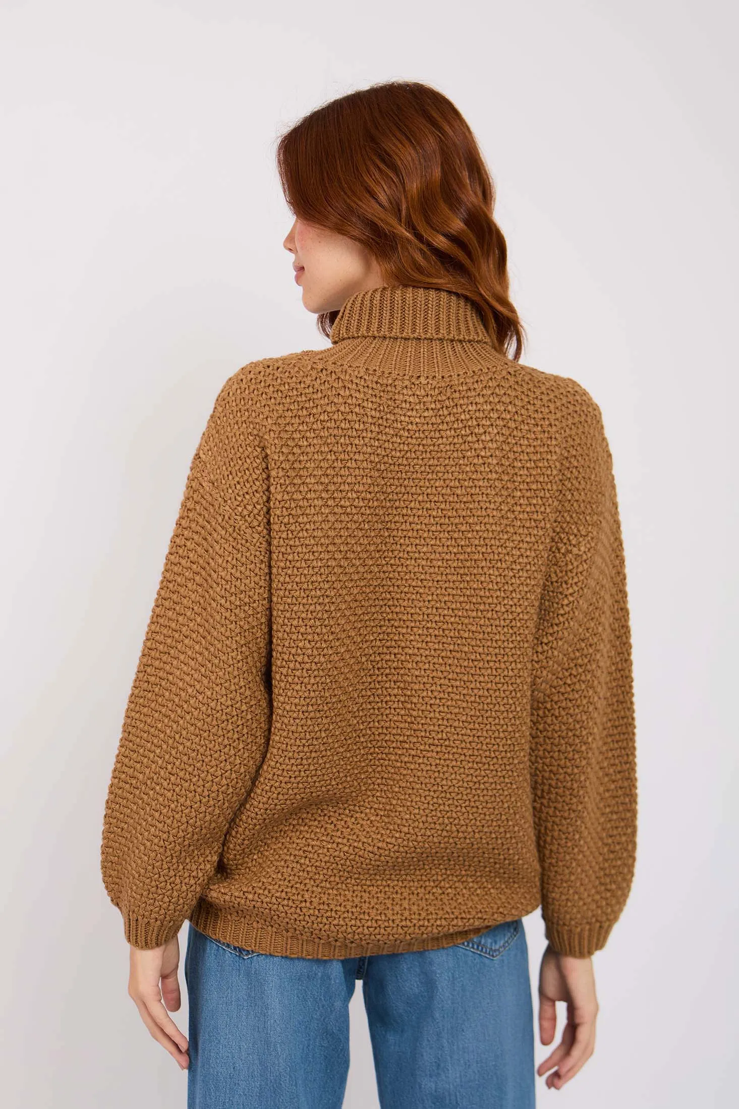 Women High Neck Knotted Pullover Beige