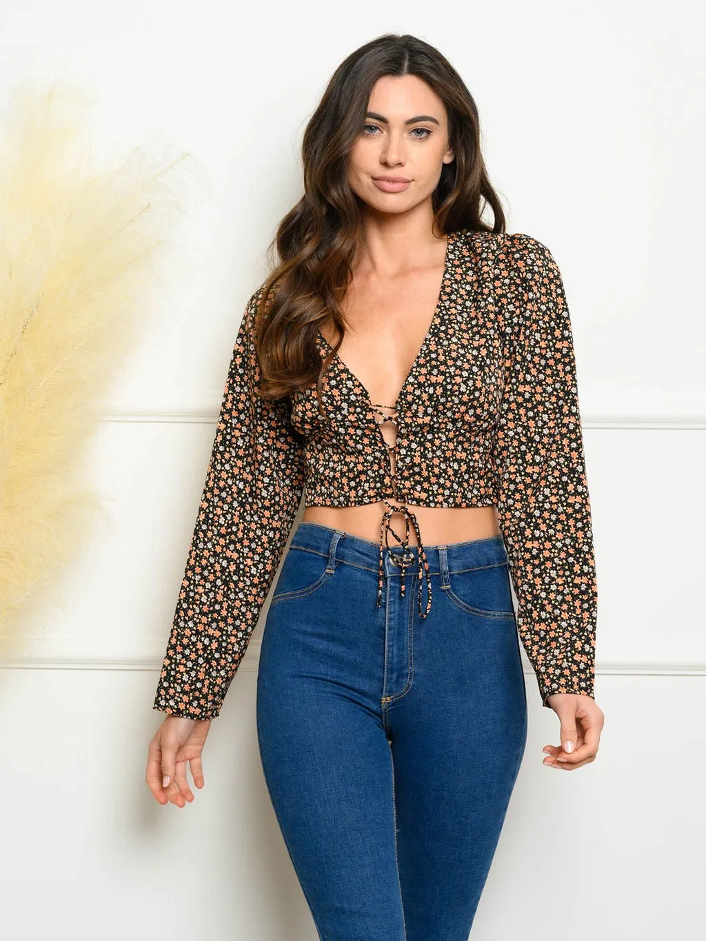 WOMEN'S FLORAL WOVEN CROP TOP
