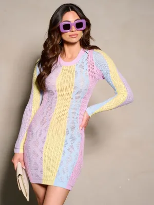 WOMEN'S LONG SLEEVE KNITTED COLORBLOCK MINI DRESS