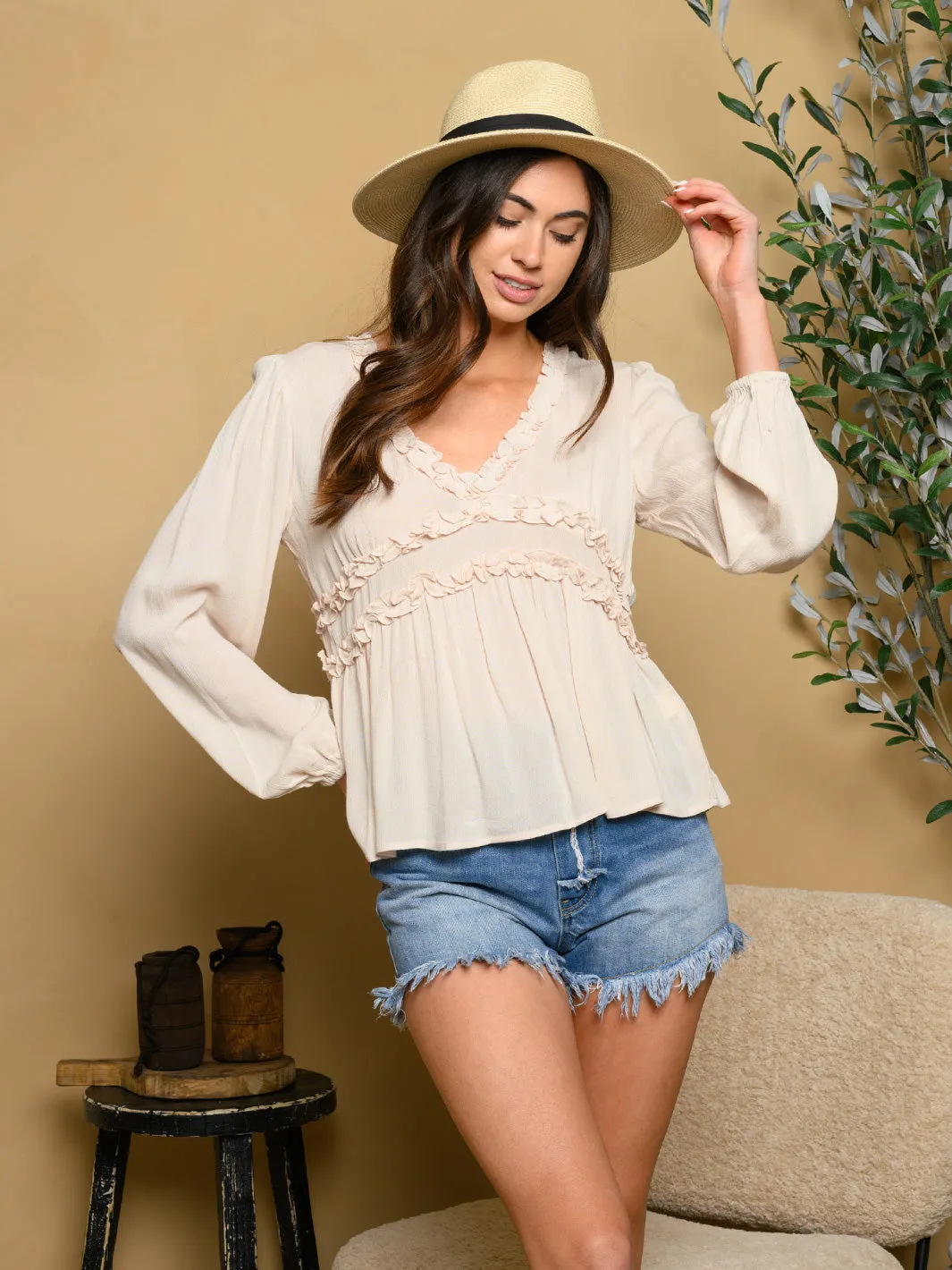 WOMEN'S LONG SLEEVE WOVEN TOP