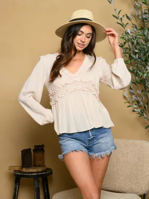 WOMEN'S LONG SLEEVE WOVEN TOP