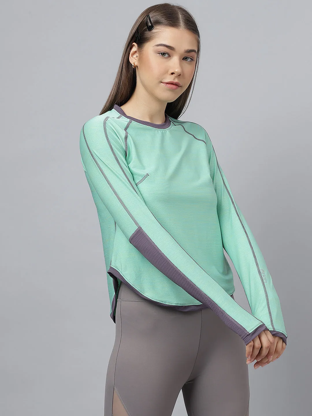 Women's long sleeves self deisgn colorblock top