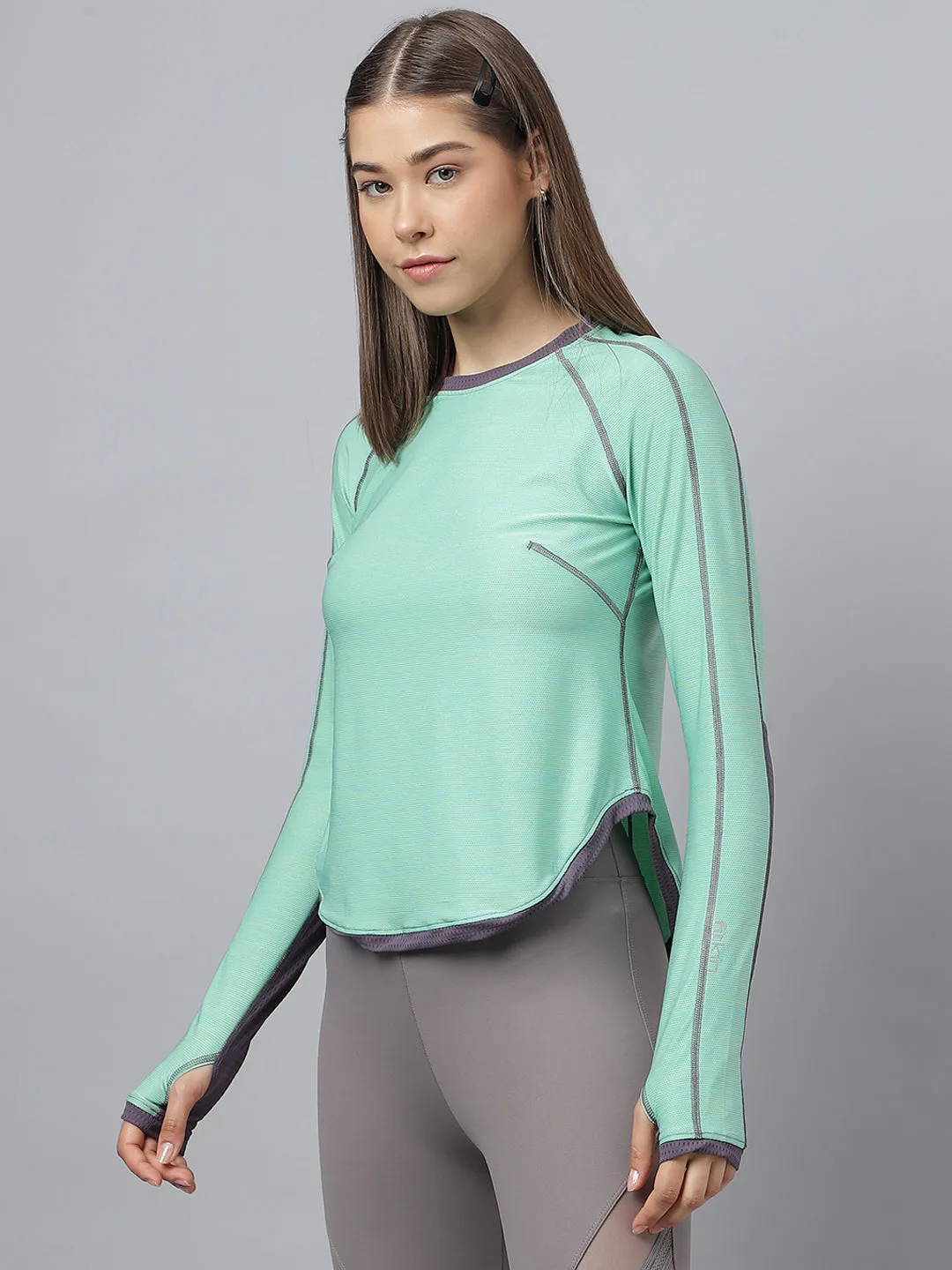 Women's long sleeves self deisgn colorblock top