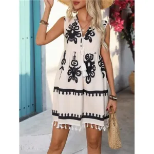 Women's Print Lace Hemline Sleeveless Dress