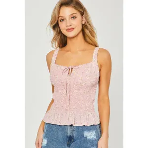 Woven Print Smocked Sleeveless Top