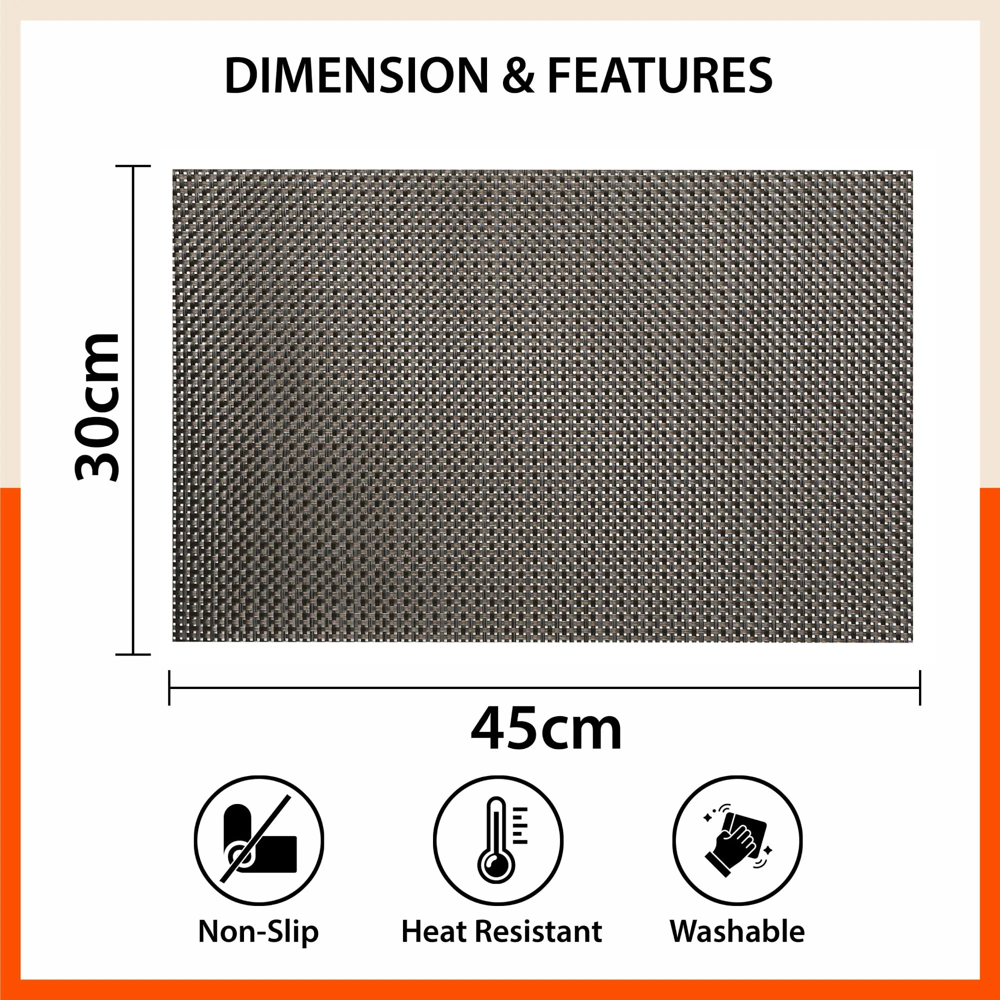 Woven PVC Table Mats / Placemats for Dining Table at Home (Ezra -Set of 6)
