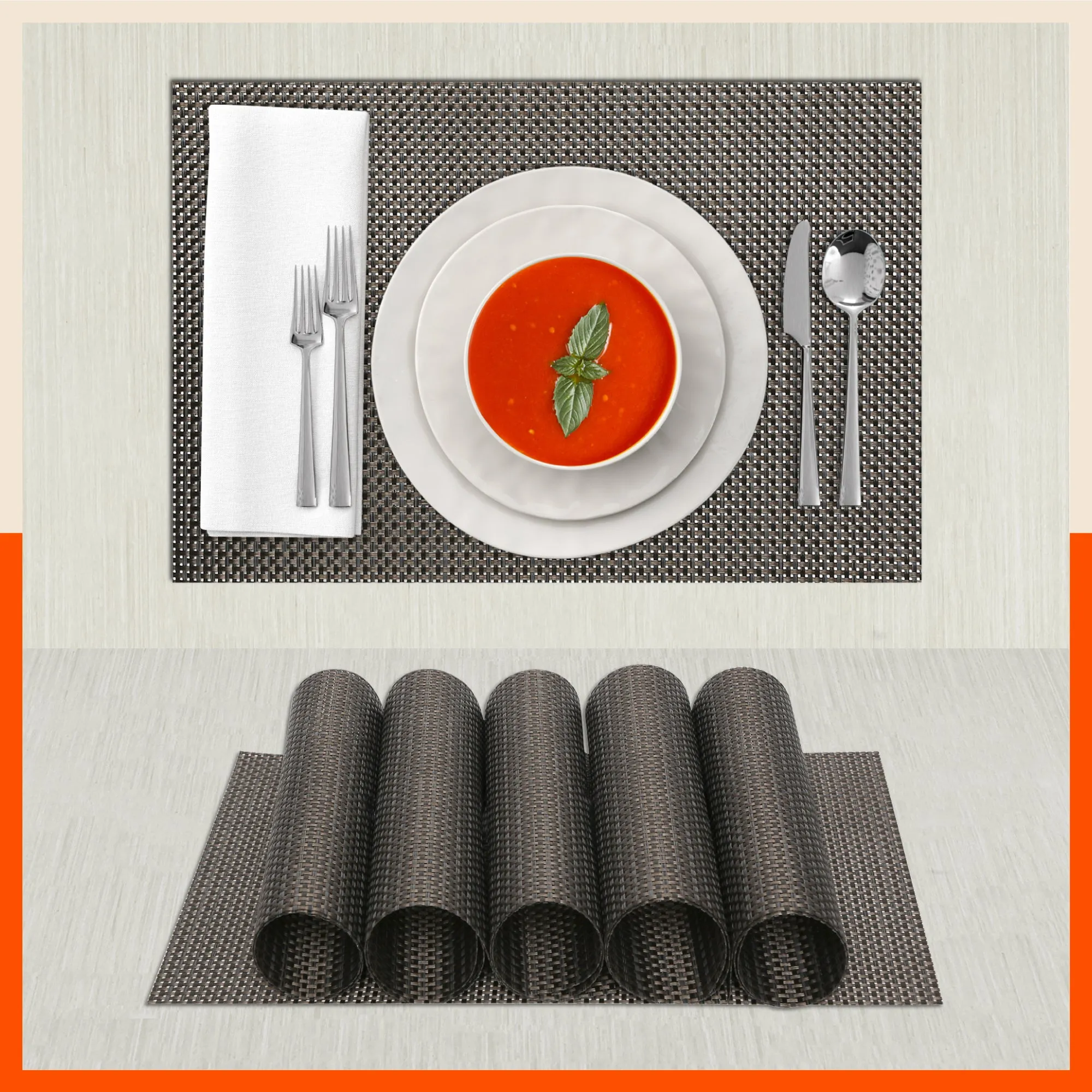 Woven PVC Table Mats / Placemats for Dining Table at Home (Ezra -Set of 6)