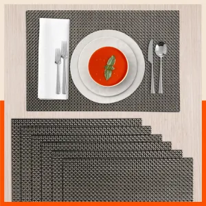 Woven PVC Table Mats / Placemats for Dining Table at Home (Ezra -Set of 6)