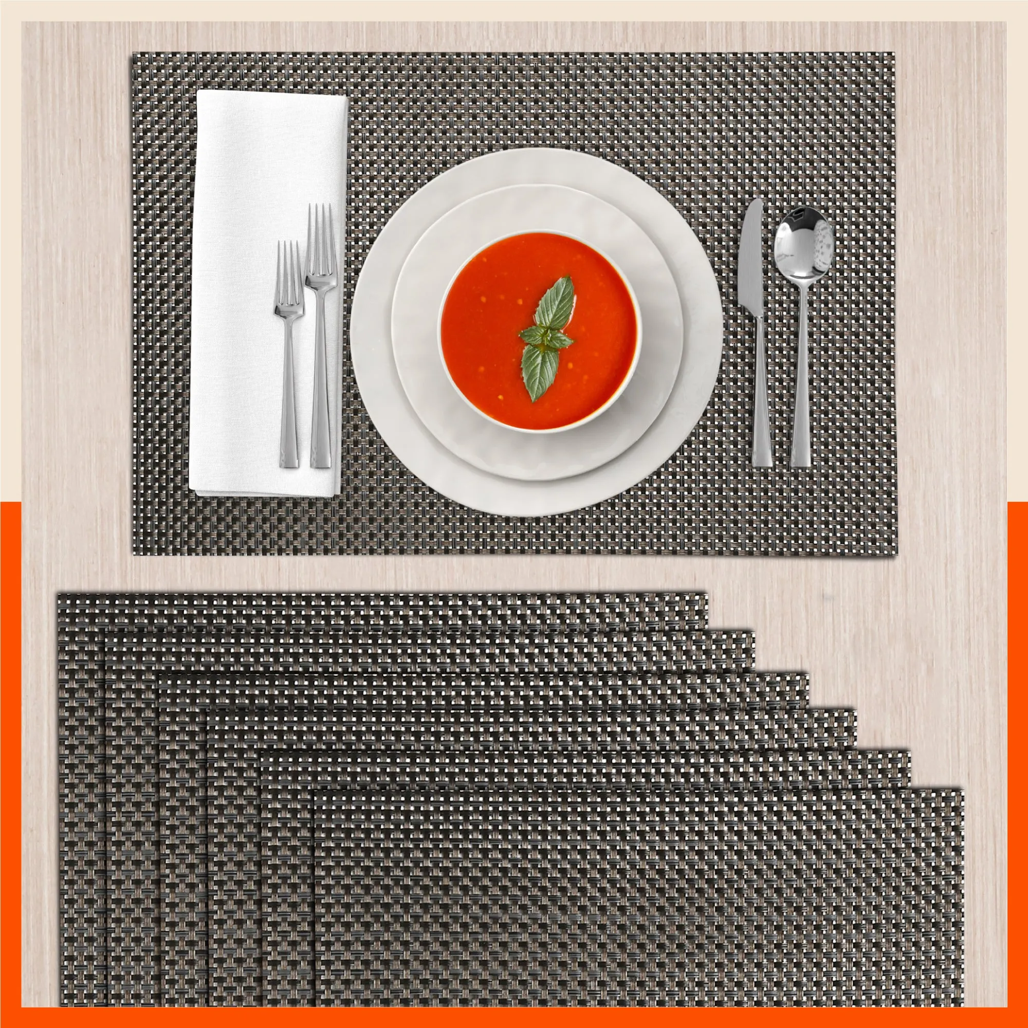 Woven PVC Table Mats / Placemats for Dining Table at Home (Ezra -Set of 6)