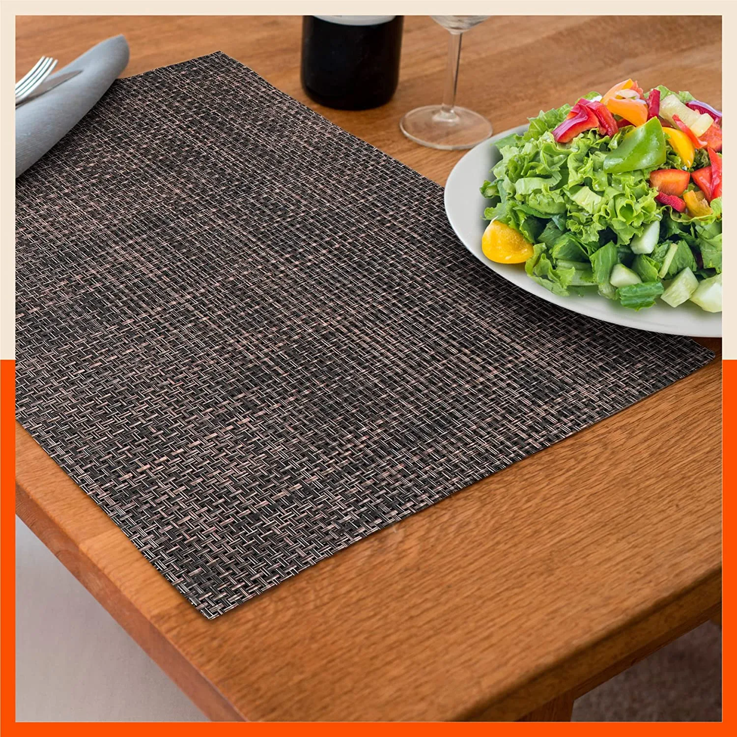 Woven PVC Table Mats / Placemats for Dining Table at Home (Sera - Set of 6)