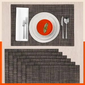 Woven PVC Table Mats / Placemats for Dining Table at Home (Sera - Set of 6)
