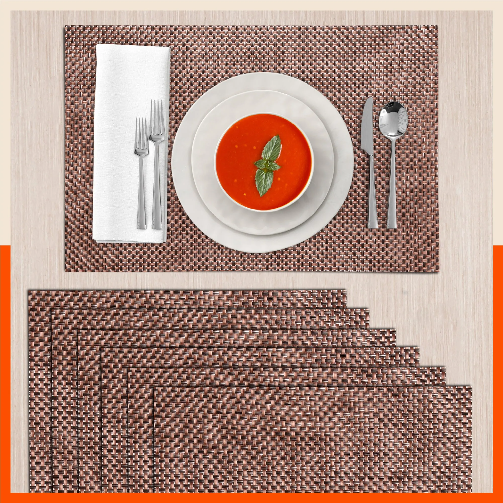 Woven PVC Table Mats / Placemats for Dining Table at Home (Soho -Set of 6)
