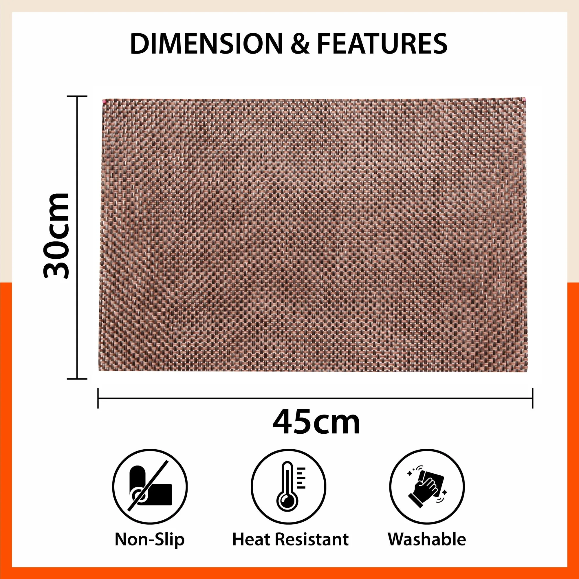 Woven PVC Table Mats / Placemats for Dining Table at Home (Soho -Set of 6)
