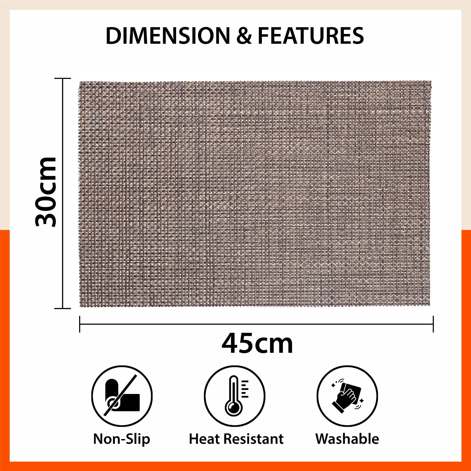 Woven PVC Table Mats / Placemats for Dining Table for Home (Cora Set of 6)