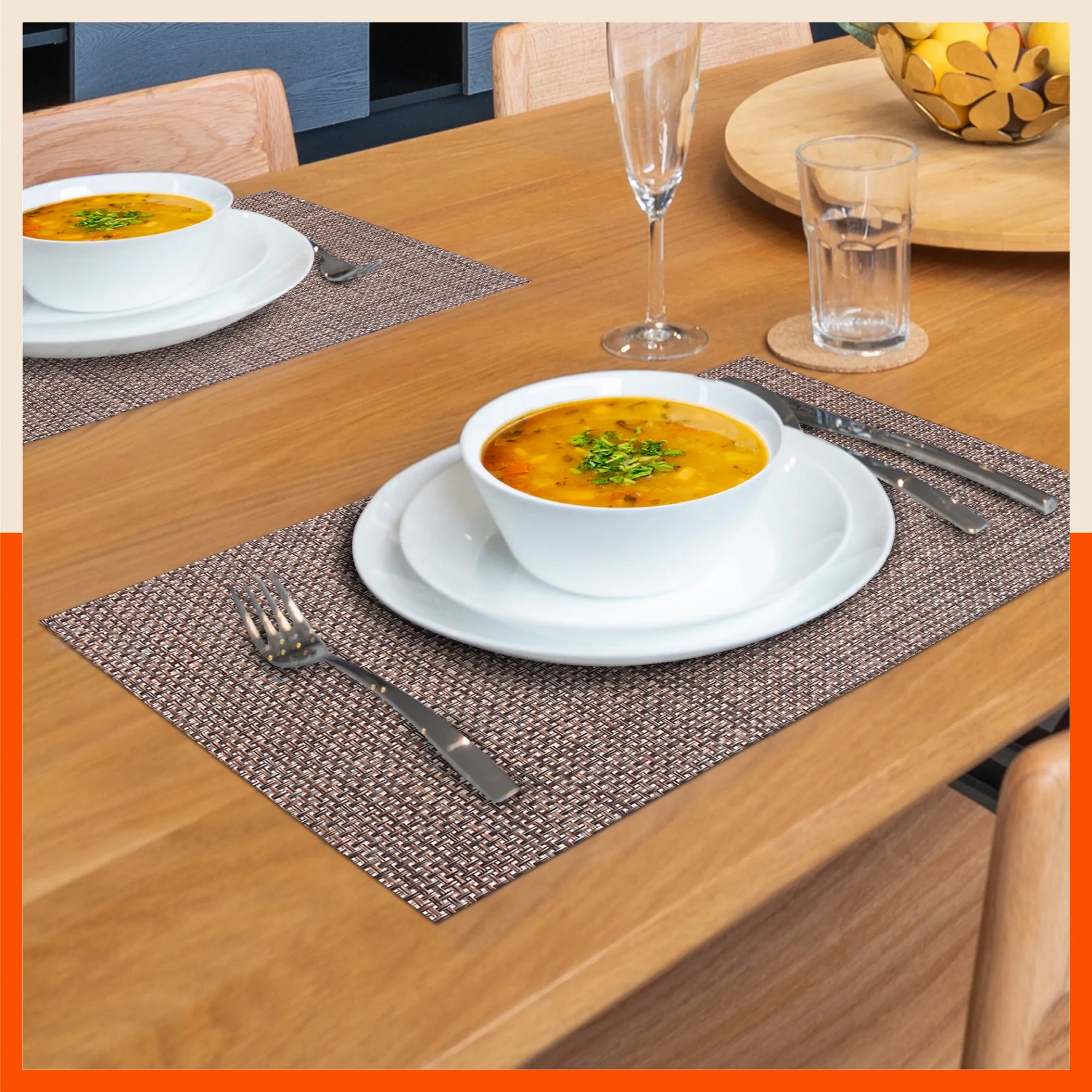 Woven PVC Table Mats / Placemats for Dining Table for Home (Cora Set of 6)