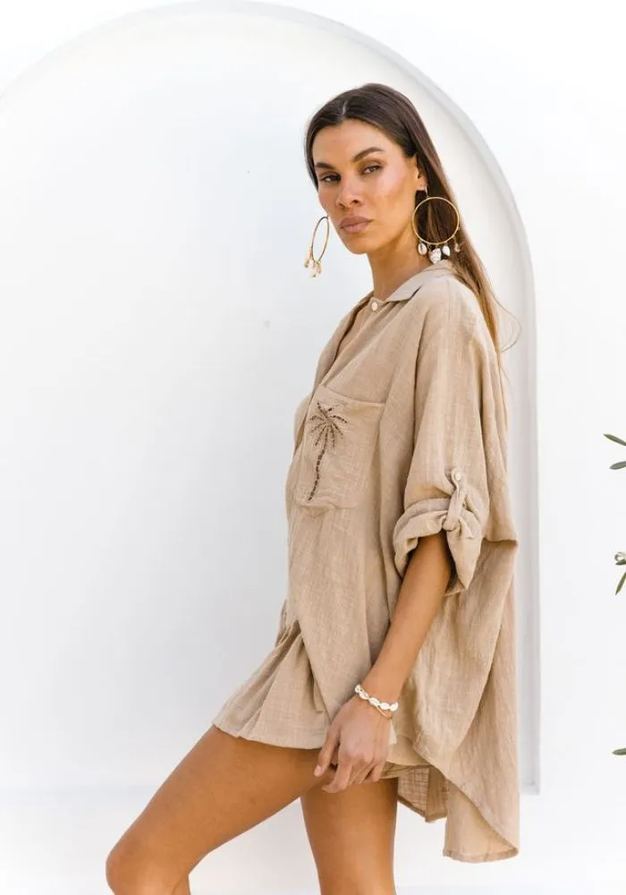 WS 3 Palms Shirt Dress - Almond