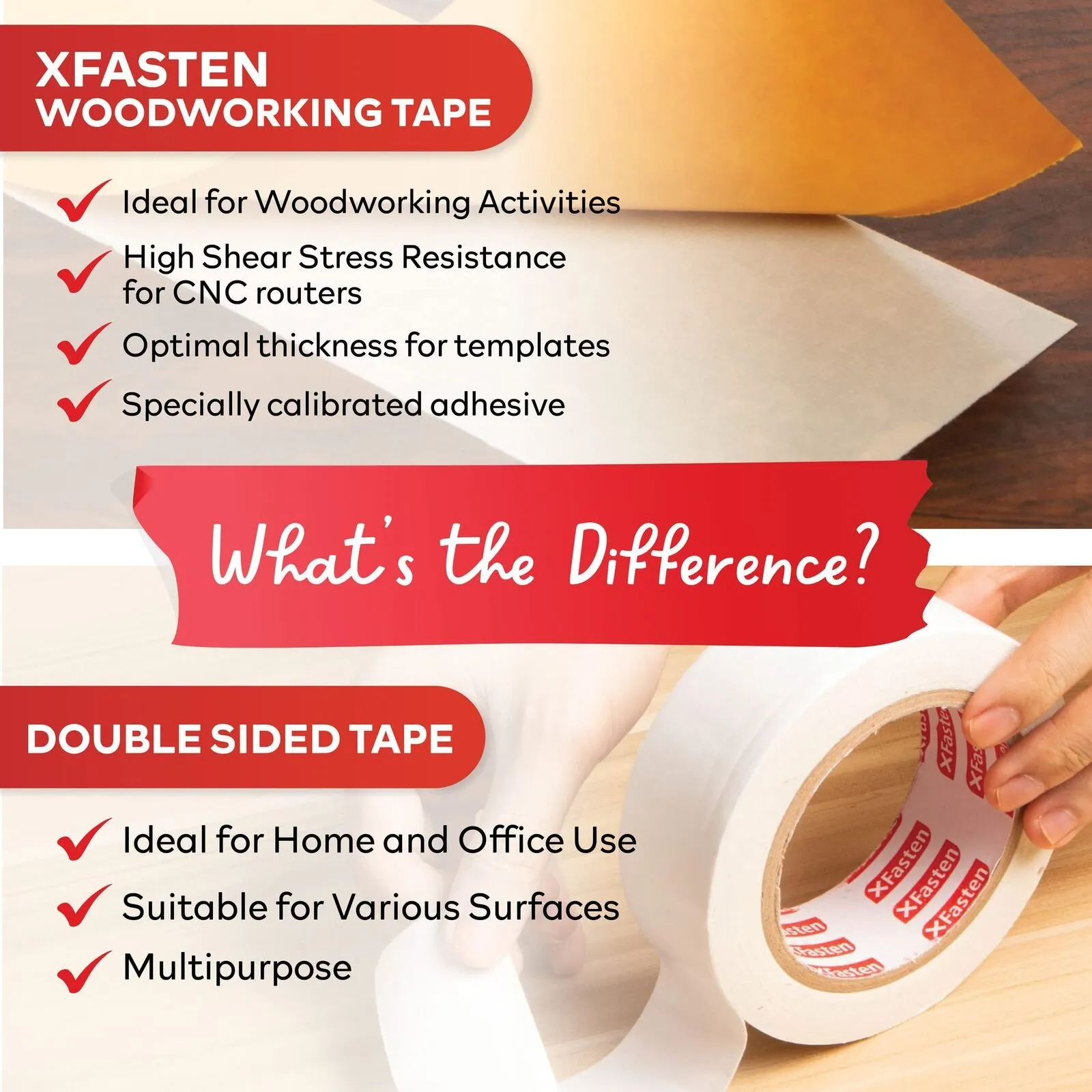 XFasten 1" x 108ft Double-Sided Woodworking Tape - 1 Roll