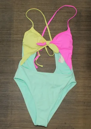 Xhilaration Juniors' Ribbed Colorblock Tie-Front One Piece Swimsuit Multi L
