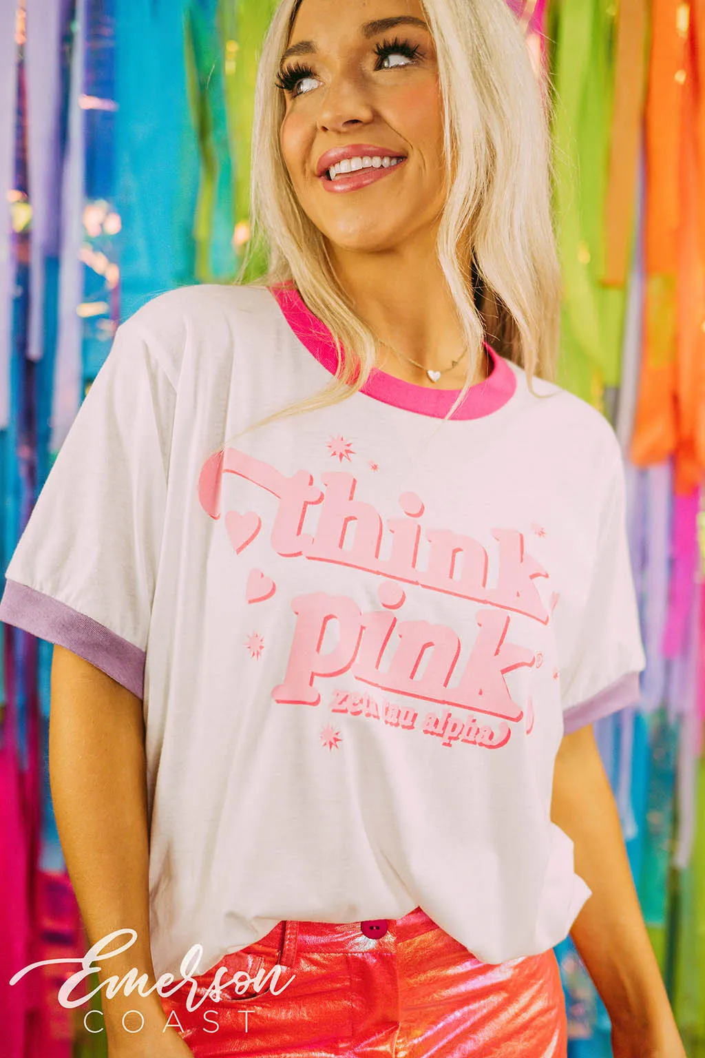 Zeta Tau Alpha Philanthropy Think Pink Colorblock Ringer